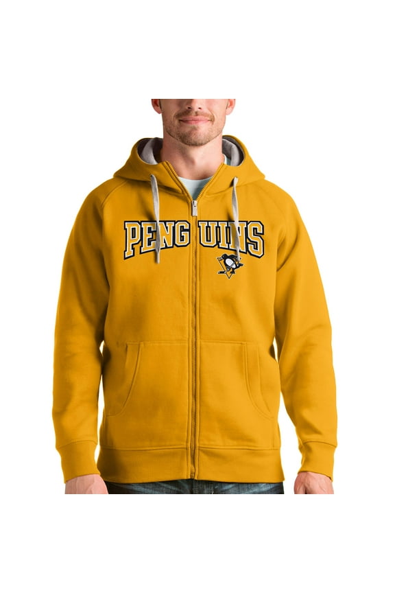 Men's Antigua Gold Pittsburgh Penguins Wordmark Victory Full-Zip Hoodie