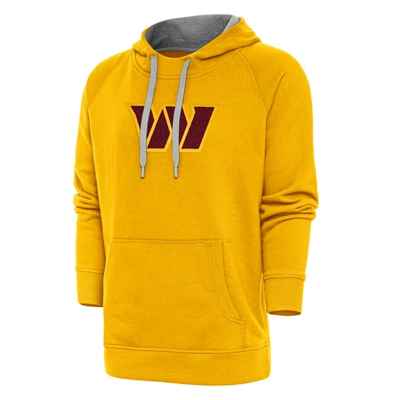 Men's Antigua Gold Washington Commanders Victory Chenille Pullover Hoodie