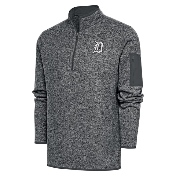 Men's Antigua Graphite Detroit Tigers Metallic Fortune Quarter-Zip Pullover Jacket