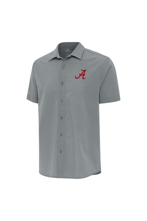 Men's Antigua  Gray Alabama Crimson Tide Activate Woven Short Sleeve Button-Down Shirt