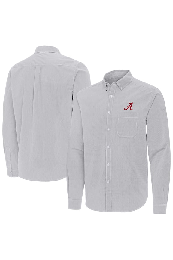 Men's Antigua Gray Alabama Crimson Tide Porter Woven Tri-Blend Long Sleeve Button-Down Shirt