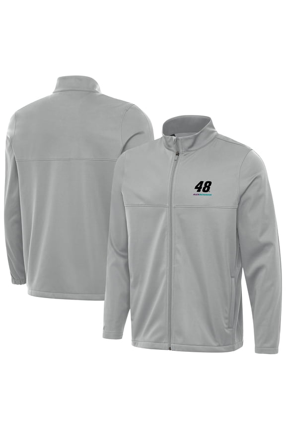 Men's Antigua Gray Alex Bowman Links 2 Full-Zip Golf Jacket
