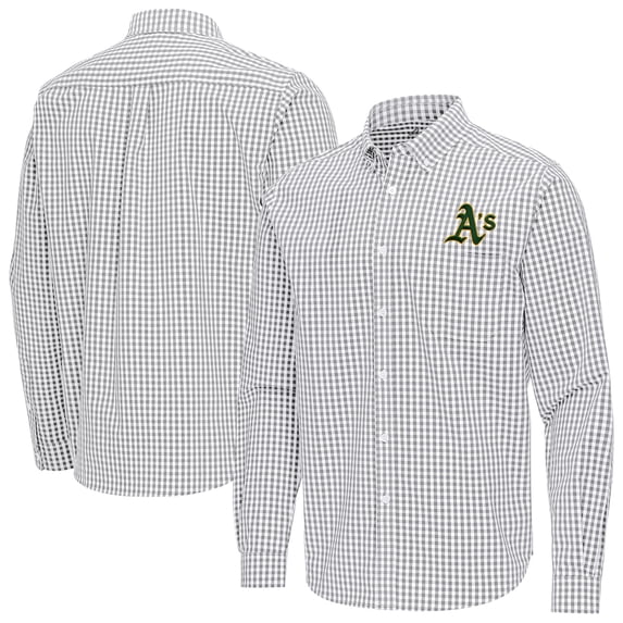 Men's Antigua Gray Athletics Ellis Woven Tri-Blend Button-Down Shirt