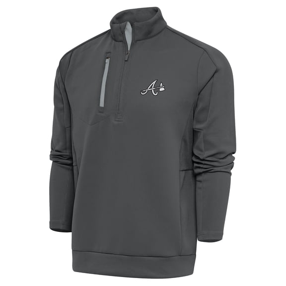 Men's Antigua Gray Atlanta Braves Metallic Generation Quarter-Zip Pullover Top