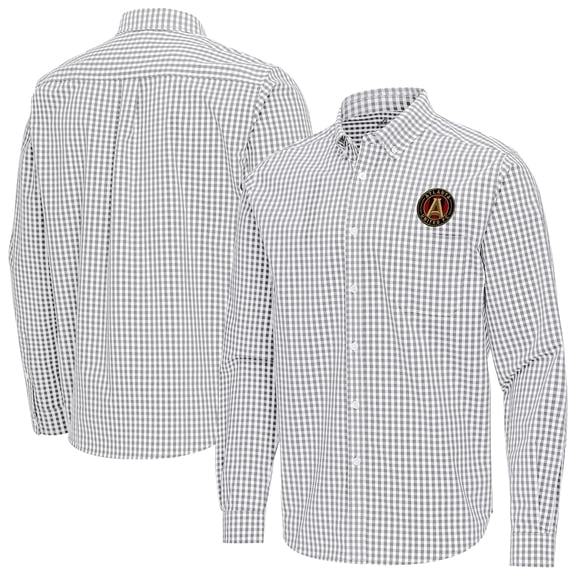Men's Antigua Gray Atlanta United FC Ellis Tri-Blend Long Sleeve Button-Down Shirt