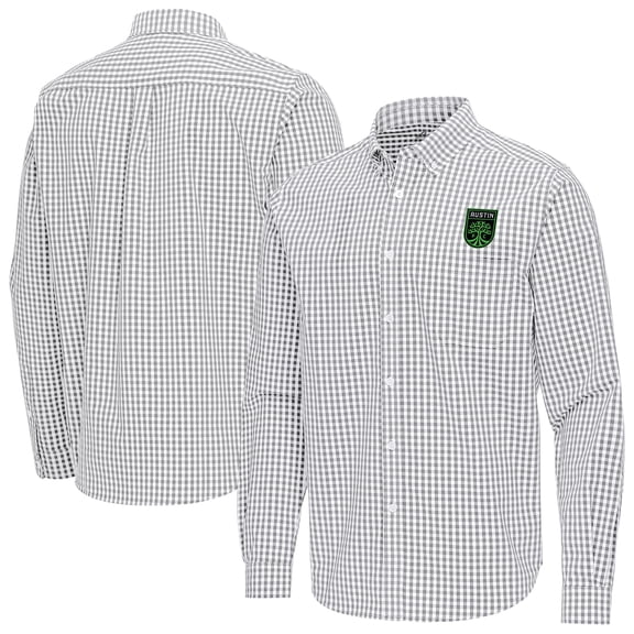 Men's Antigua Gray Austin FC Ellis Tri-Blend Long Sleeve Button-Down Shirt