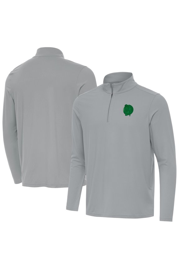 Men's Antigua Gray Boston Celtics St. Patrick's Day Intent Quarter-Zip Jacket