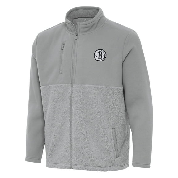Men's Antigua Gray Brooklyn Nets Daily Fused Full-Zip Jacket