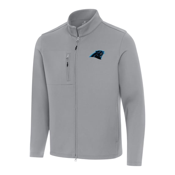 Men's Antigua Gray Carolina Panthers Objection Full-Zip Jacket