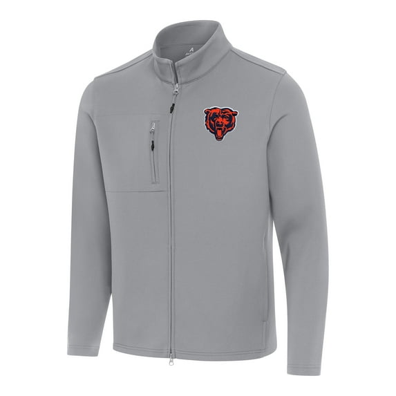 Men's Antigua Gray Chicago Bears Bear Logo Objection Full-Zip Jacket