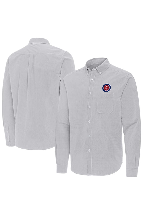 Men's Antigua Gray Chicago Cubs Porter Woven Long Sleeve Button-Down Shirt