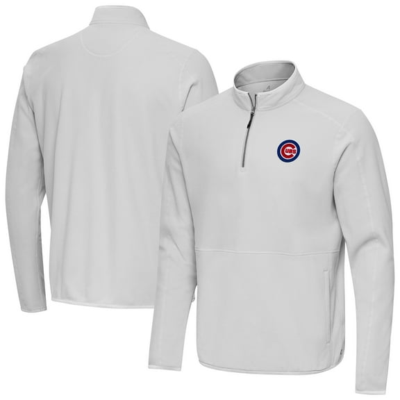 Men's Antigua Gray Chicago Cubs Step Up Quarter-Zip Pullover