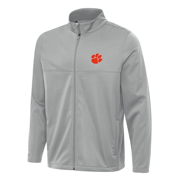 Men's Antigua Gray Clemson Tigers Links 2 Full-Zip Golf Jacket