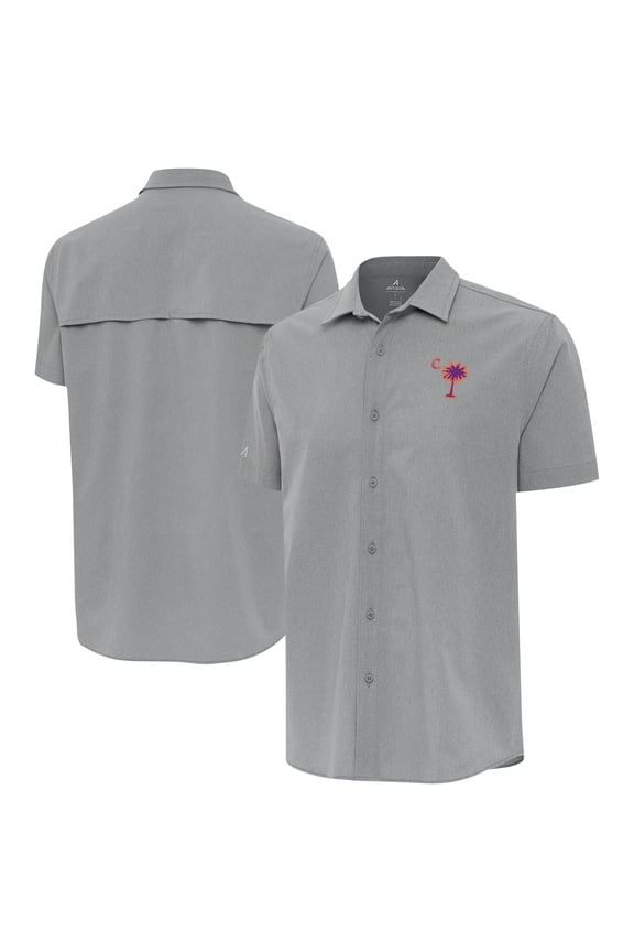 Men's Antigua Gray Clemson Tigers Palmetto Series Activate Woven Button-Up Shirt