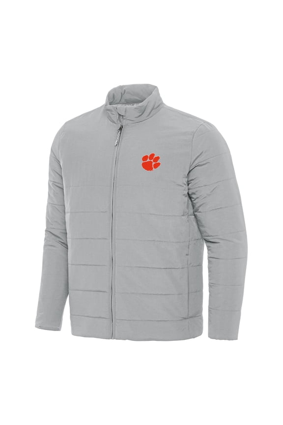 Men's Antigua Gray Clemson Tigers Swelter Full-Zip Puffer Jacket