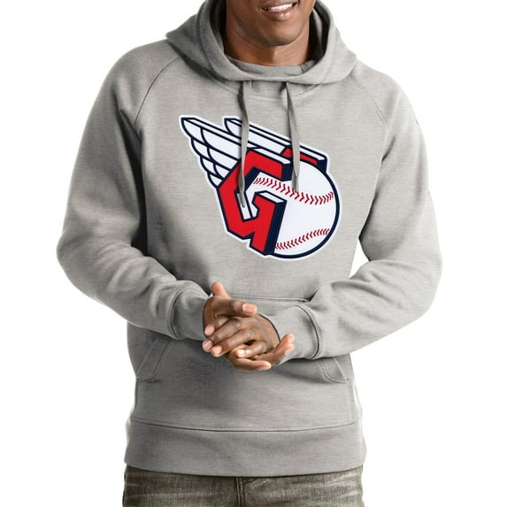 Men's Antigua Gray Cleveland Guardians Team Victory Pullover Hoodie