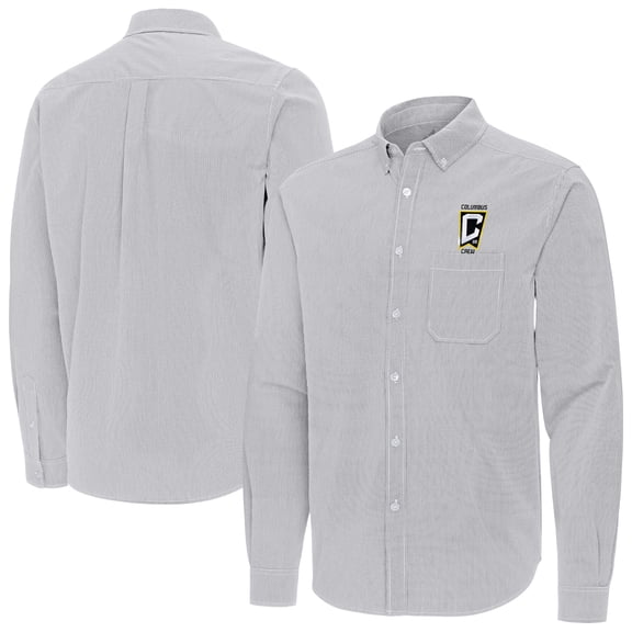 Men's Antigua Gray Columbus Crew Porter Woven Tri-Blend Long Sleeve Button-Down Shirt