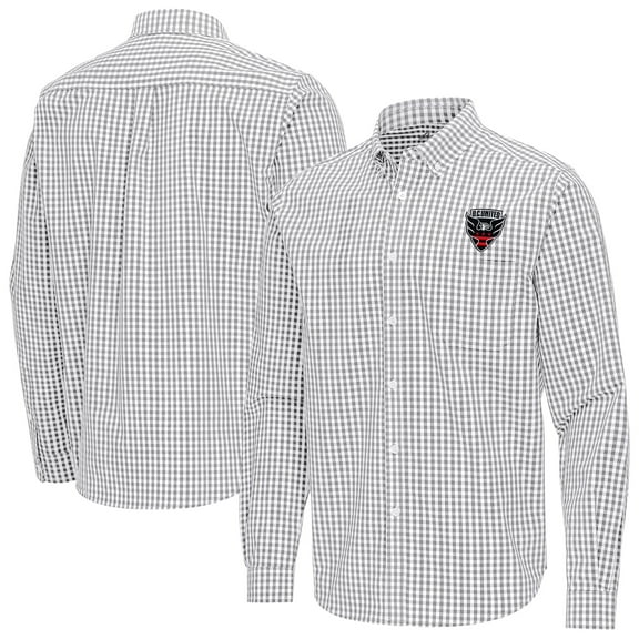 Men's Antigua Gray D.C. United Ellis Tri-Blend Long Sleeve Button-Down Shirt