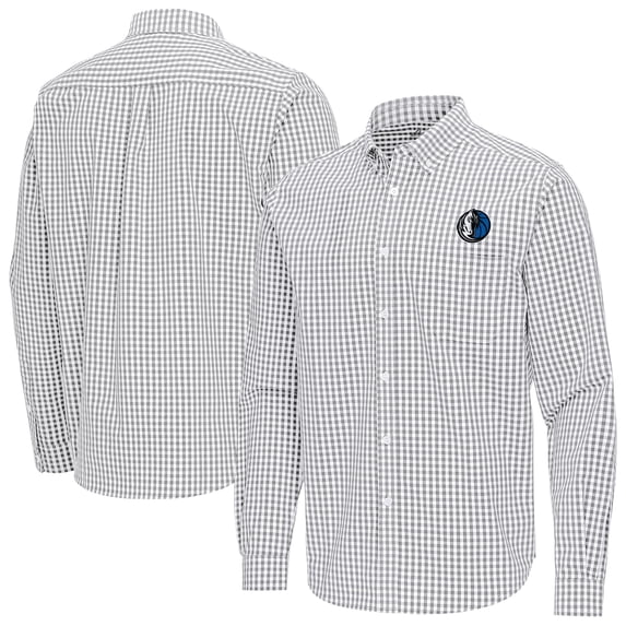 Men's Antigua Gray Dallas Mavericks Ellis Woven Tri-Blend Button-Down Shirt