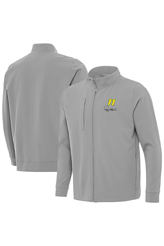 Men's-Antigua Gray Denny Hamlin Regard Full-Zip Jacket