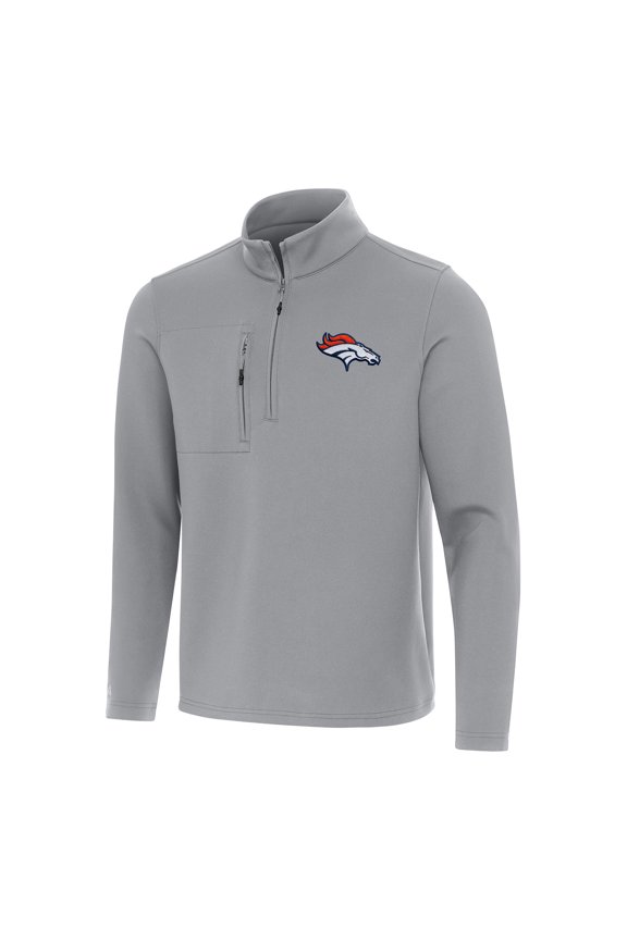 Men's Antigua Gray Denver Broncos Insider Quarter-Zip Pullover Top