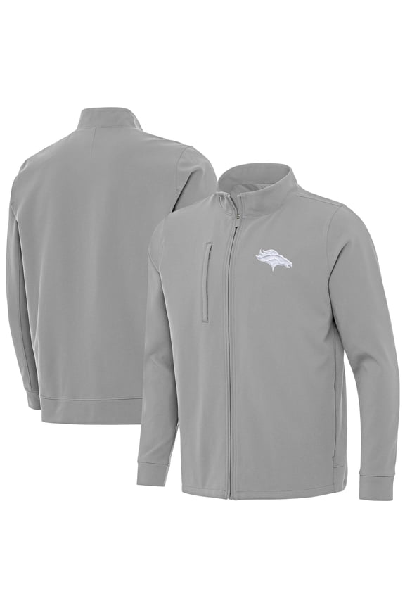 Men's Antigua Gray Denver Broncos Regard Full-Zip Jacket