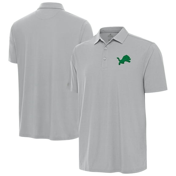 Men's Antigua Gray Detroit Lions St. Patrick's Day Era Polo
