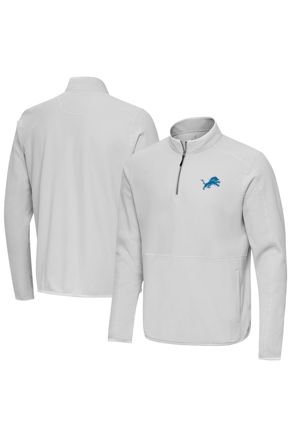 Men's Antigua Gray Detroit Lions Step Up Quarter-Zip Pullover