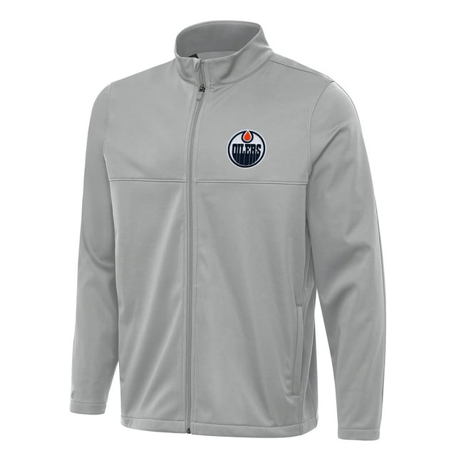 Men's Antigua Gray Edmonton Oilers Links 2 FullZip Golf Jacket