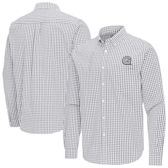 Men's Antigua Gray Georgetown Hoyas Ellis Woven Tri-Blend Long Sleeve Button-Down Shirt