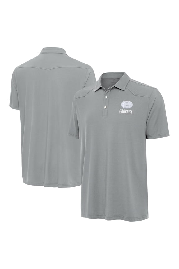Men's Antigua Gray Green Bay Packers Western Polo