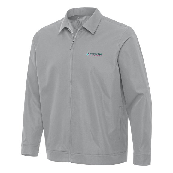 Men's-Antigua Gray Homestead-Miami Speedway Pivot Full-Zip Jacket