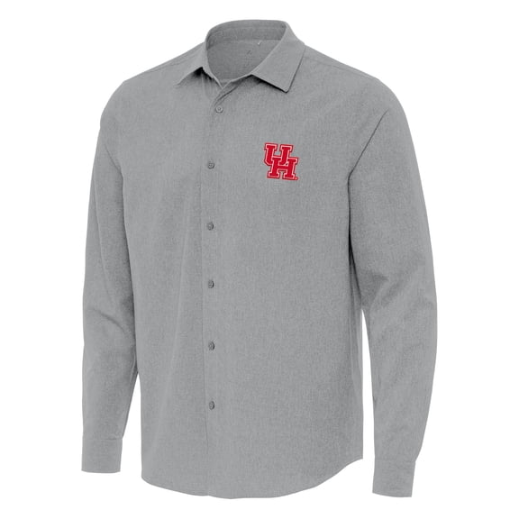 Men's Antigua Gray Houston Cougars Exposure Woven Long Sleeve Full-Button Shirt