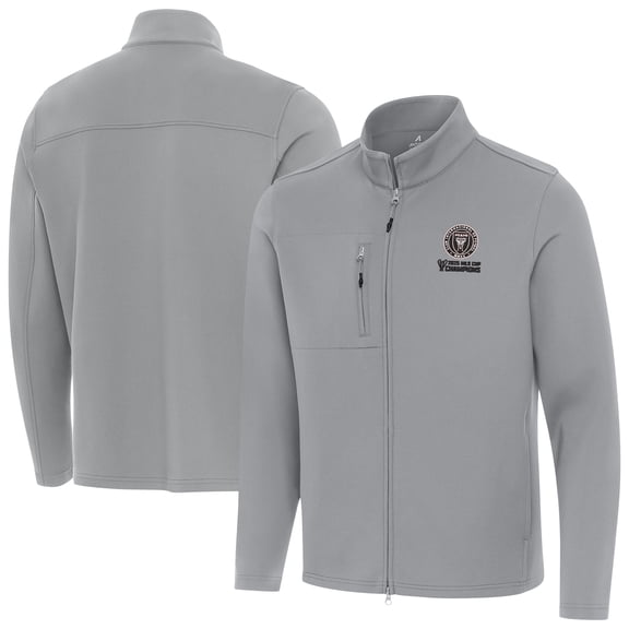 Men's Antigua Gray Inter Miami CF 2025 MLS Cup Champions Objection Full-Zip Jacket