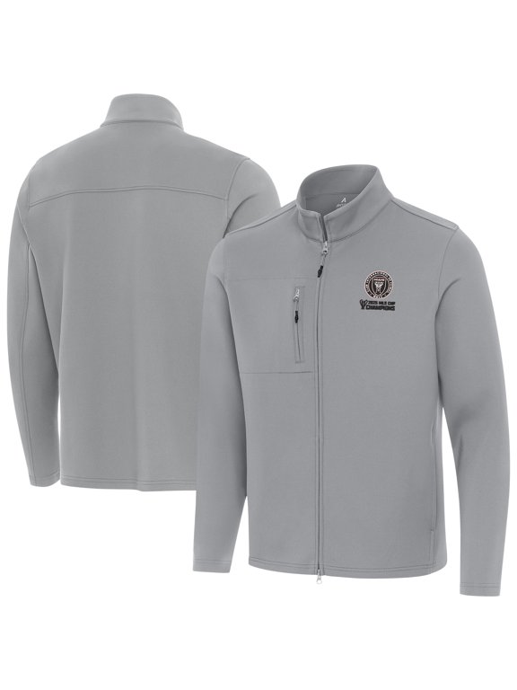 Men's Antigua Gray Inter Miami CF 2025 MLS Cup Champions Objection Full-Zip Jacket