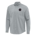 thumbnail image 1 of Men's Antigua Gray Inter Miami CF Flight Woven Tri-Blend Long Sleeve Button-Down Shirt, 1 of 1