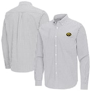 Mens Antigua Gray Iowa Hawkeyes Ellis Woven Tri-Blend Long Sleeve Button-Down Shirt