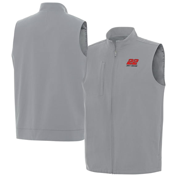 Men's-Antigua Gray Joey Logano Regard Full-Zip Vest