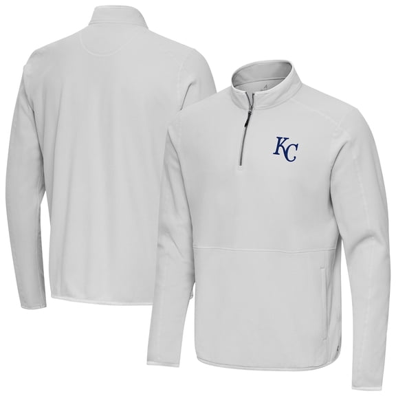Men's Antigua Gray Kansas City Royals Step Up Quarter-Zip Pullover