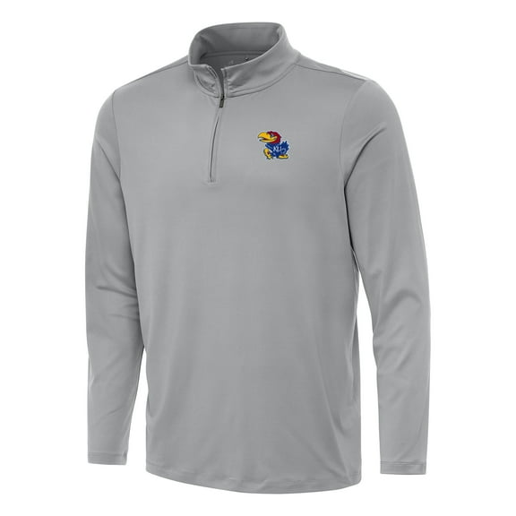 Men's Antigua Gray Kansas Jayhawks Reprocess Quarter-Zip Top