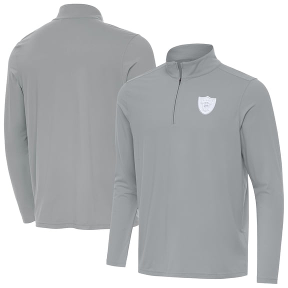 Men's Antigua  Gray Las Vegas Raiders Intent Quarter-Zip Top