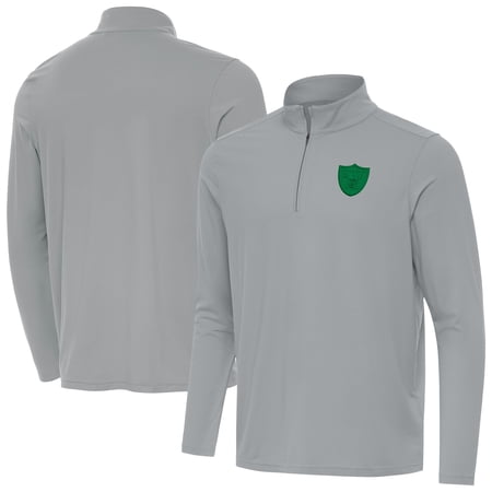 Men's Antigua Gray Las Vegas Raiders St Patrick Day Intent Quarter-Zip Pullover Top