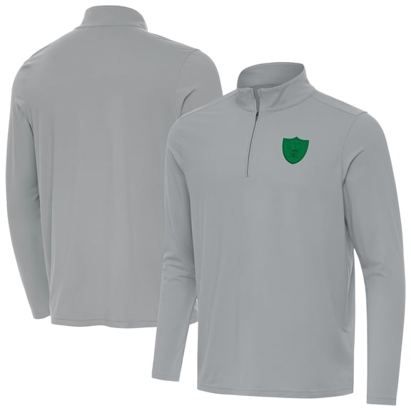 Men's Antigua  Gray Las Vegas Raiders St Patrick Day Intent Quarter-Zip Pullover Top