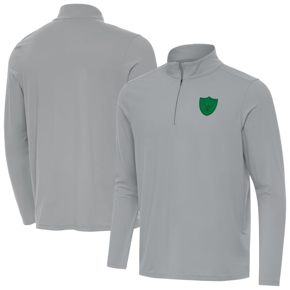 Men's Antigua Gray Las Vegas Raiders St Patrick Day Intent Quarter-Zip Pullover Top