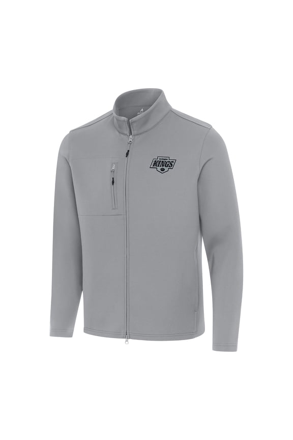 Men's Antigua Gray Los Angeles Kings Objection Double-Peached Full-Zip Jacket