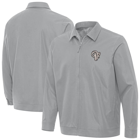 Men's Antigua Gray Los Angeles Rams Pivot Full-Zip Jacket