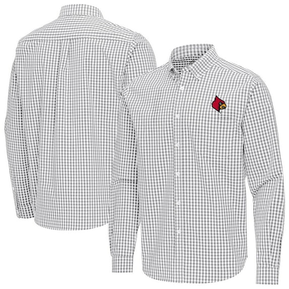Men's Antigua Gray Louisville Cardinals Ellis Woven Tri-Blend Long Sleeve Button-Down Shirt