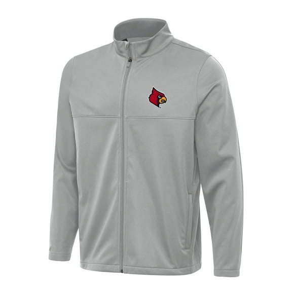 Men's Antigua Gray Louisville Cardinals Links 2 Full-Zip Golf Jacket