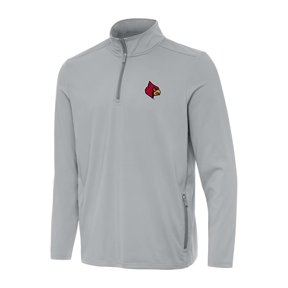Men's Antigua Gray Louisville Cardinals Perilous Quarter-Zip Sweatshirt
