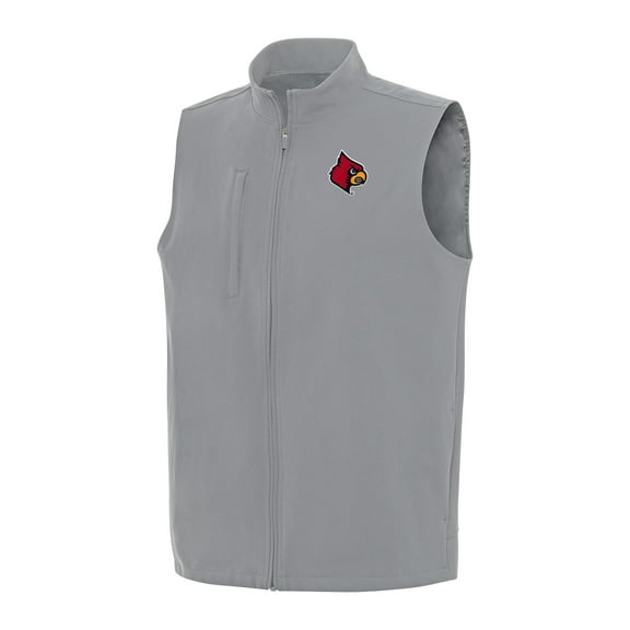 Men's Antigua Gray Louisville Cardinals Regard Full-Zip Vest